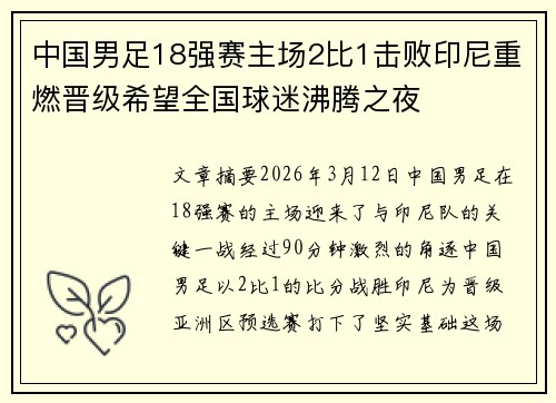 中国男足18强赛主场2比1击败印尼重燃晋级希望全国球迷沸腾之夜 中国男足18强赛主场2比1击败印尼重燃晋级希望全国球迷沸腾之夜