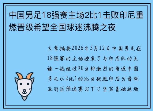 中国男足18强赛主场2比1击败印尼重燃晋级希望全国球迷沸腾之夜 中国男足18强赛主场2比1击败印尼重燃晋级希望全国球迷沸腾之夜